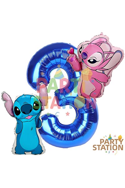 Parti Station مجموعة بالونات ستيتش آند آنجل لعمر 3 سنوات - بالونات فويل باللو...