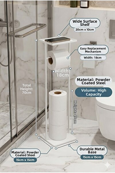 RİVO HOME DECOR Toilet Paper Stand with Tray White 54x15x12 Cm
