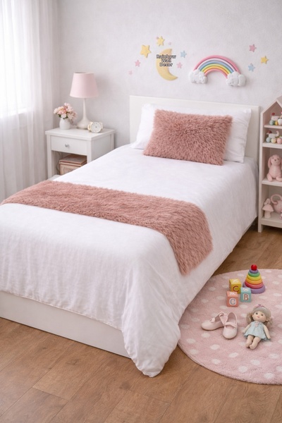 EYPRICH Kuzu Plush Runner and Pillow Set - Soft Textured Bone