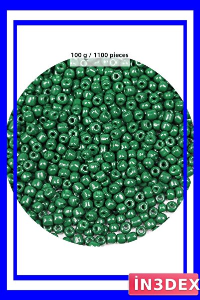 İN3DEX خرز زجاجي 4 مم، مادة للكتابة والتطريز، 100 جرام، أخضر داكن