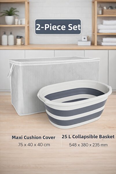 PONÇİK BEBEK Maxi Pillow Bag Large Size & 25 Liter Folding Dirty Laundry Bask...