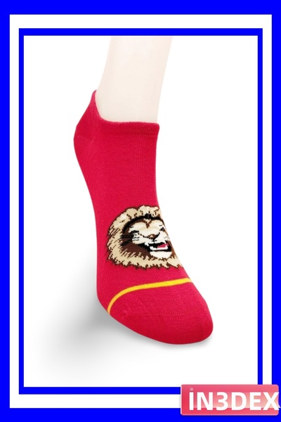 İN3DEX Sporty Short Ankle Socks with Lion Pattern in Yellow and Red