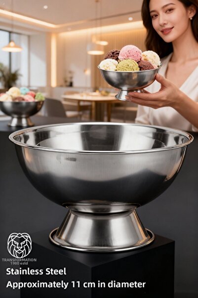 Transformacion وعاء ليانا الفضي للآيس كريم والتقديم مع قاعدة من الفولاذ المقا...