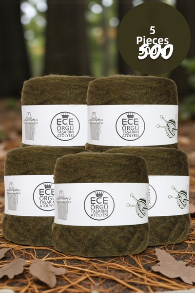 Ece Örgü Tasarım Atölyesi Боровозелена трислойна ангора прежда за плетене (50...