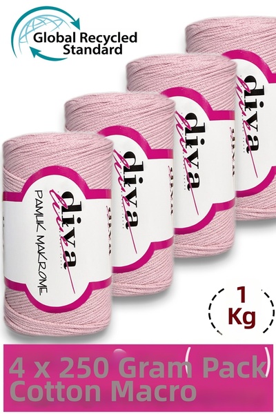 Diva İplik 1 kg - Pack of 4 - 3 mm - Koton Macrame Bag Thread 2130 Powder Pink