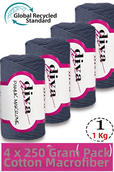Diva İplik 1 kg - Pack of 4 - 3 mm - Koton Macrame Bag Thread 2113 Indigo