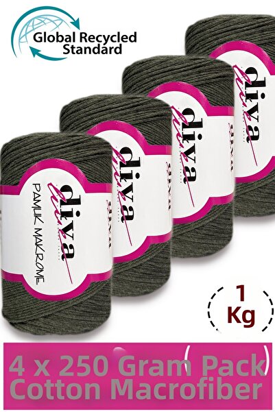 Diva İplik 1 كجم - عبوة من 4 قطع - 3 مم - خيط حقيبة كوتون مكراميه 1979 كاكي