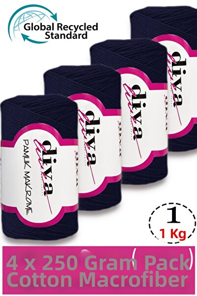 Diva İplik 1 kg - Pack of 4 - 3 mm - Koton Macrame Bag Thread 2112 Navy Blue