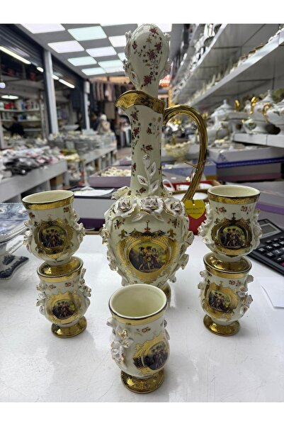 hediye Esterhomedecor Porcelain Water Set with 6-Person Carafe