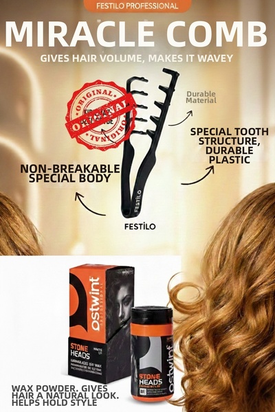 FESTİLO Miraculous Volume and Wave Comb Powder Wax Set of 2 for Women