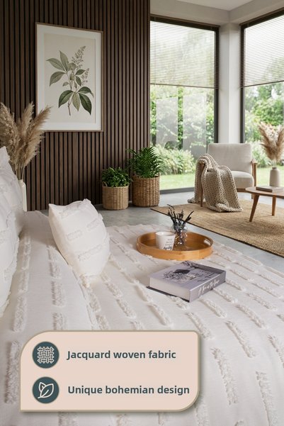 Odamoda Joy Single Bedspread Set Ecru - Nordic Bohemian Tufted Bedspread Set - Stylish Box and Package
