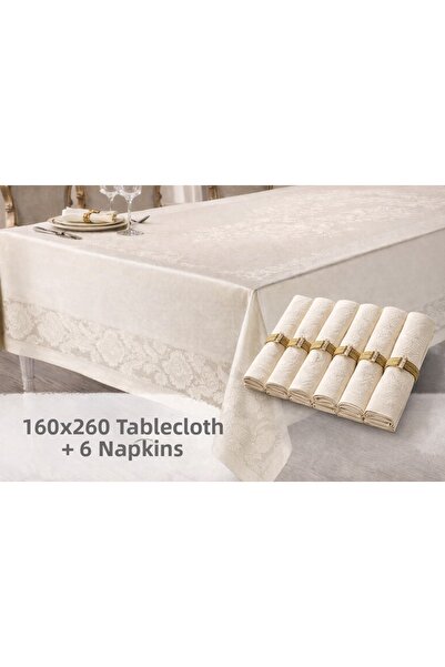 Tekstil Marketi Jumbo 160X260 Tablecloth + 6 Napkin Set – Wipeable, Stain-Res...