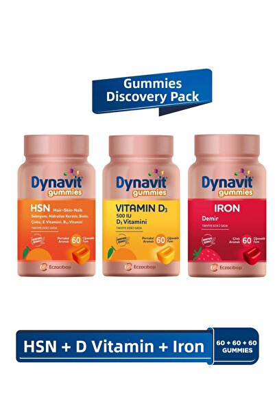 Dynavit Gummies Introduction Pack - Hsn Hair Skin Nails & Vitamin D3 & Iron 1...