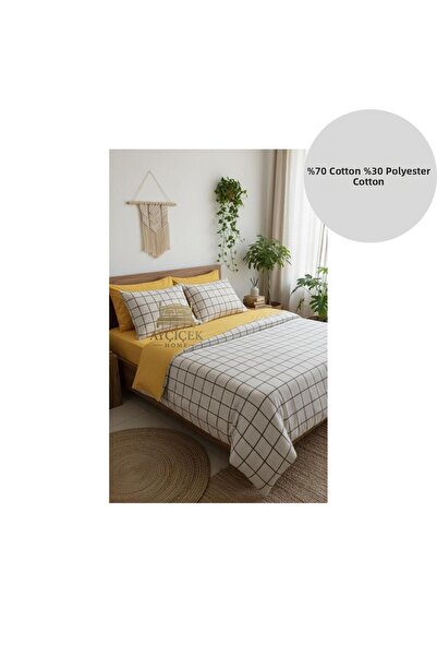 ayçiçek home Double Bedding Set 160/200 Fitted Sheet 200/220 Quilt Size 4 Pie...