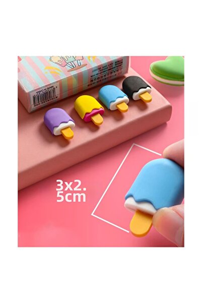yordama Set of 4 Ice Cream Figured Erasers + 2 Assorted Surprise Pens