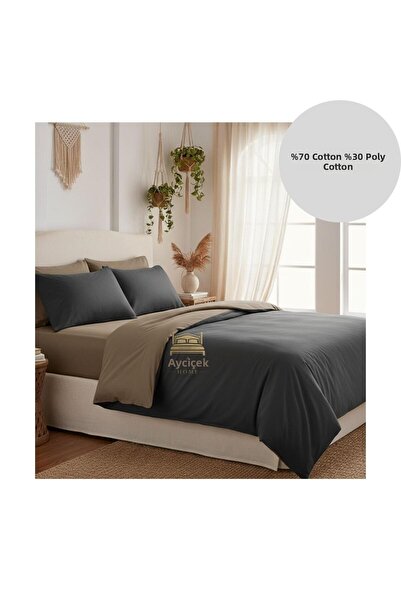 ayçiçek home Double Bedding Set 160/200 Fitted Sheet 200/220 Quilt Size 4 Pie...