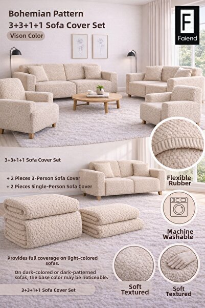 Faiend Husă elastică pentru canapea cu model jacquard boem 3 3 1 1 |   Husă e...