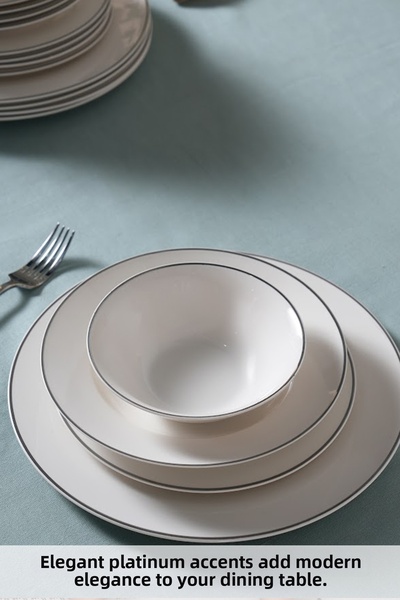 Karaca طقم عشاء ربيكا بلاتينيوم مكون من 24 قطعة لـ 6 أشخاص - غطاء أنيق