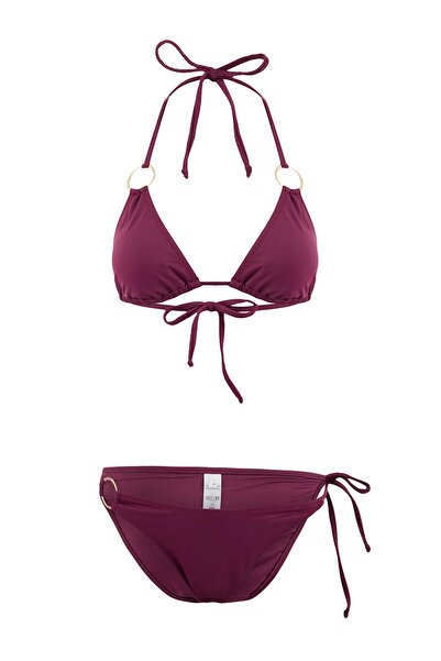 Trendyol Collection Plum Triangle Covered Regular Waist Regular Bikini Set wi...