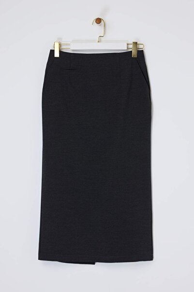 Trendyol Collection Anthracite Back Slit Woven Pencil Skirt Twoss26Et00051
