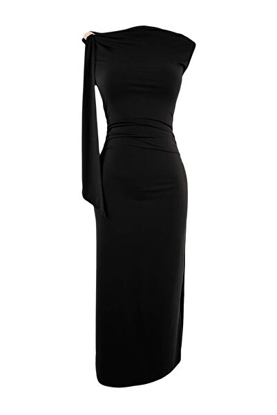Trendyol Collection Black Bodycon Degaje Collar Sleeveless Accessory Detailed...
