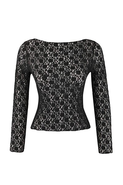 Trendyol Collection Black Fitted Long Sleeve Lace Knitted Blouse Twoss26Bz00441
