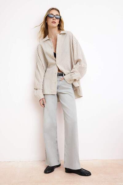 Trendyol Collection Graue, normale Taille, weniger dehnbar, weites Bein, lang...