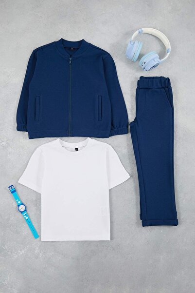 TRENDYOLKIDS Indigo Plain Knitted Bottom - Top Set Tkdss26Au00007