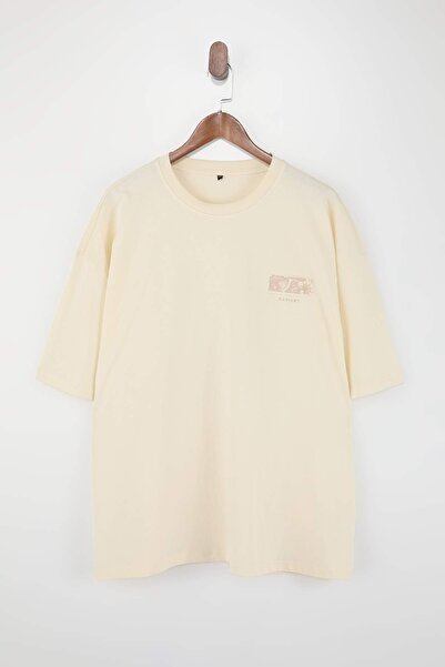 Trendyol Collection Big Size Stone Oversized /Wide Cut Puffy Lettering Printe...