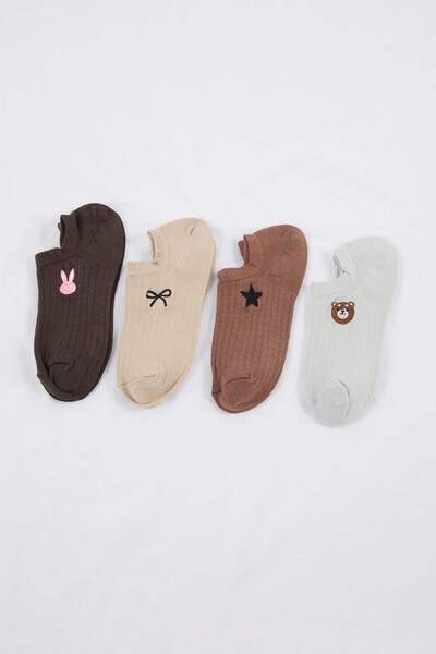 ترينديول كوليكشن جوارب محبوكة من الجاكار مطرزة مسطحة مكونة من 4 قطع باللون ال...