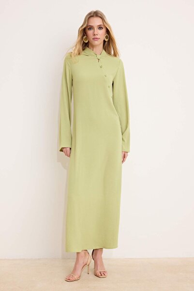 Trendyol Modest Green Unlined Plain Woven Aerobin Hijab Dress Tctss26Eb00030