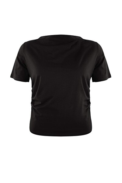 Trendyol Curve Black Draped Stretchy Knitted Oversized T-Shirt Tbbss26Bf00020