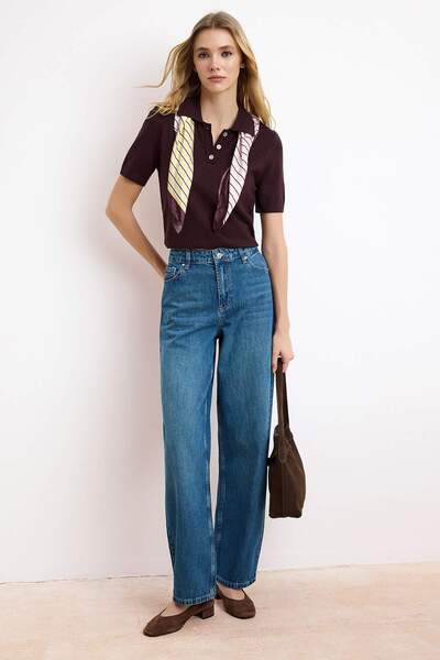 Συλλογή Trendyol Μπλε Κανονική Μέση 100% Βαμβάκι Barrel Τζιν TWOSS26JE00140