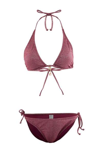 Trendyol Collection Burgunderrotes, dreieckig bedecktes Bikini-Set mit normal...