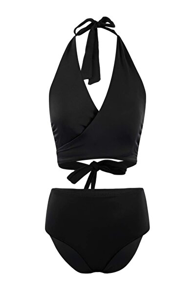 Trendyol Collection Black Bralette Covered High Waist Regular Bikini Set Tbes...