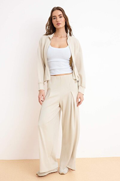 Trendyol Collection Set de pantaloni largi, cu fermoar, cu centură, cu atinge...