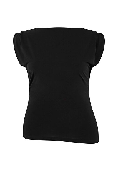 Trendyol Curve Black Draped Shoulder Pad Pack Fitted/Flexible Knitted Blouse ...