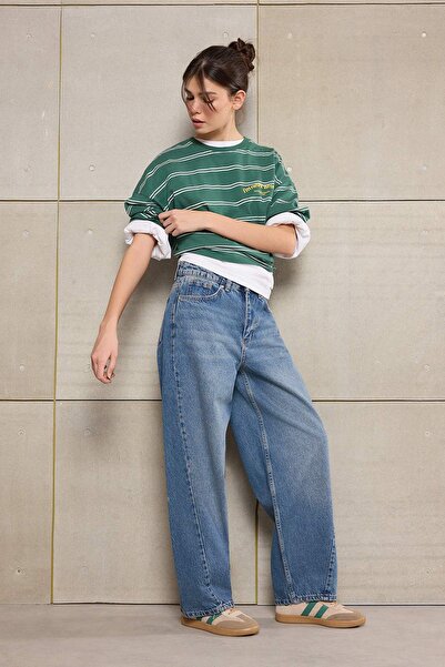 Trendyol Collection Teen Blue Stitching Detaillierte Baggy-Jeans mit hoher Ta...