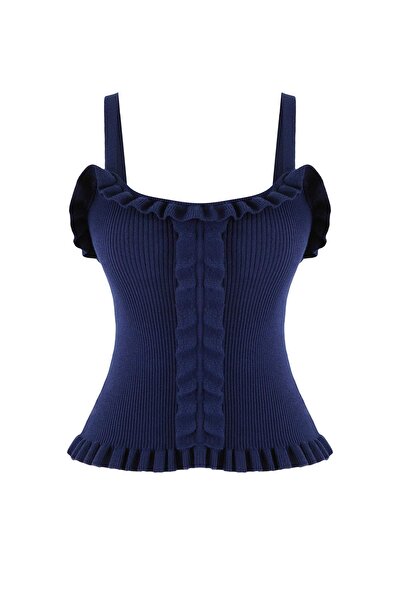 Trendyol Collection Bluză subțire din tricot, albastru marin, cu decolteu tip...