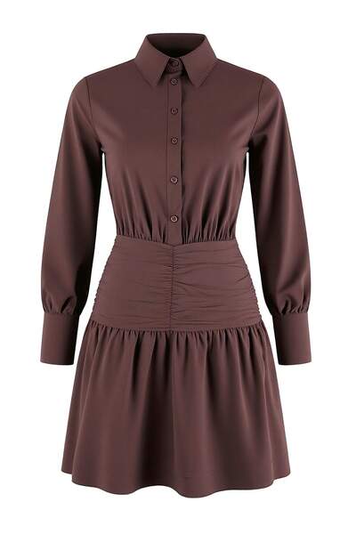 Trendyol Collection Rochie mini din poplin țesut, maro închis, cu detaliu în ...