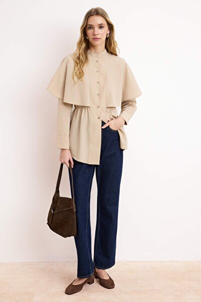 Trendyol Modest Taş Regular Terrycotton Plain Woven Hijab Shirt Tctss26Tg00012