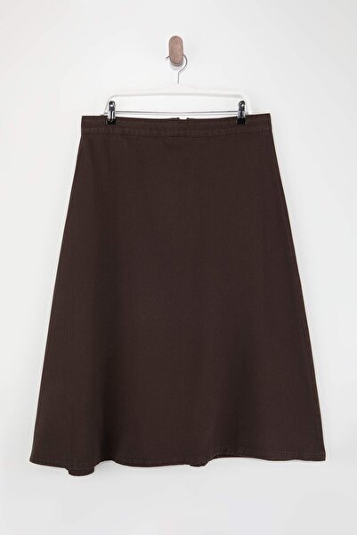 Trendyol Curve Fusta maxi maro cu volane, 100% bumbac, mărime mare, din denim...