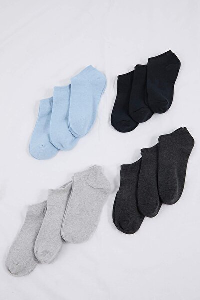 Trendyol Collection Сини-многоцветни 12-пакет обикновени жакардови плетени чо...