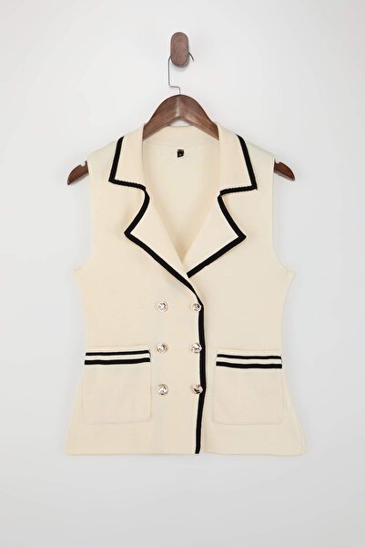 Trendyol Collection Vestă cambrată/cu croială ajustată, ecru, cu guler tip ja...