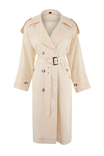 Trendyol Collection Екру плетен детайл на яката, мека текстура, прекалено гол...