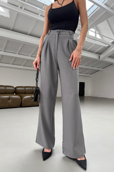 Hersteller Bol Paça Yüksek Bel Gri Palazzo Pantolon