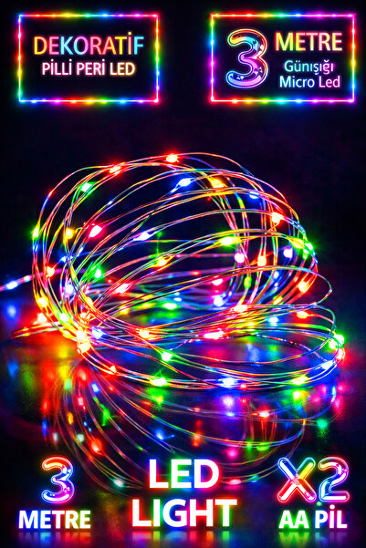 Parti dolabı Peri Led Işık 3 Metre (RGB) Pilli Led Işık Yılbaşı Led Işık Deko...