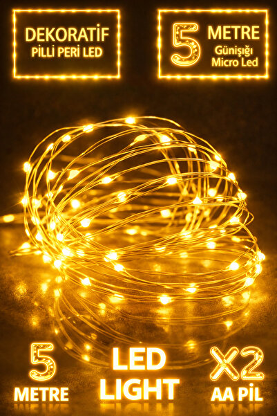 Parti dolabı Peri Led 5 Metre Sarı Pilli Dekoratif Aydınlatma Ramazan Bayramı...