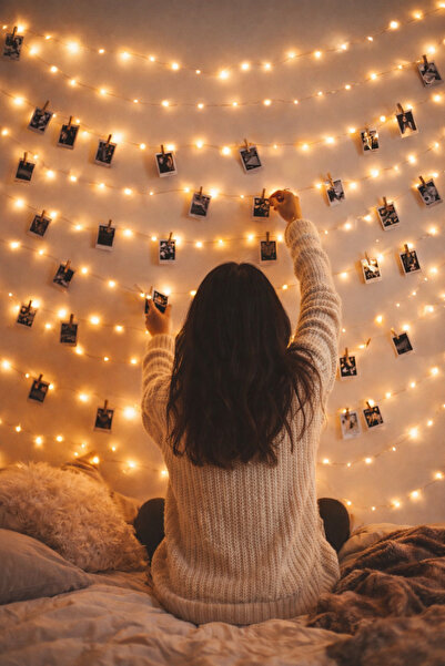 Parti dolabı Peri Led Işık 5 Metre Sarı Pilli 25 Adet Küçük Mandal Mandallı Y...