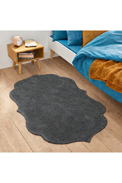 Lagom Life Antrasit Marjinal Peluş Halı Dekoratif Lazer Kesim Peluş Halı Oda ...